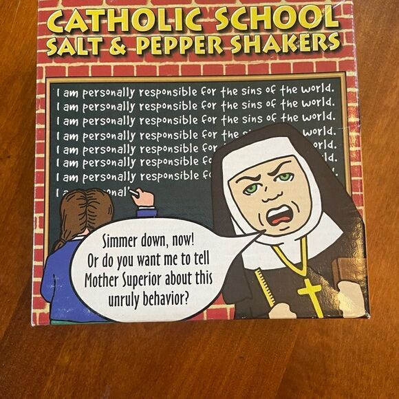 NEW. Catholic School Girl Salt & Pepper Shaker Set - Picture 2 of 5